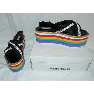 Cape Robbin MOMO Rainbow Platform Sandals, sz 9 10